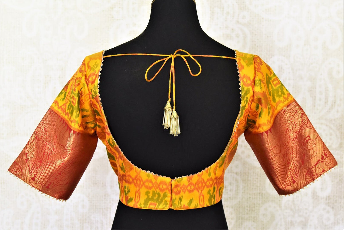 Ikkat Yellow Designer Full Sleeve Blouse, Size: 38 at Rs 600/piece