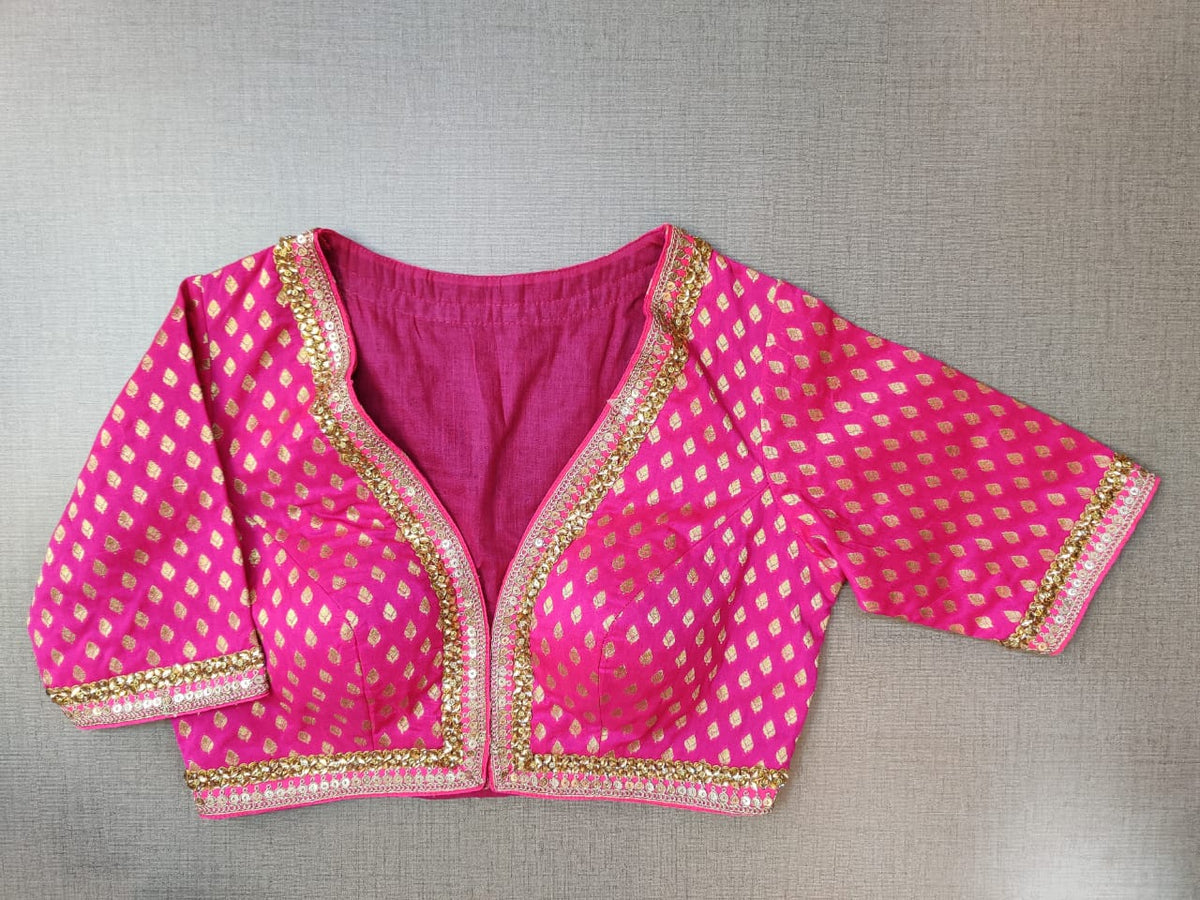 Shop Beautiful Pink Banarasi Sheer Saree Blouse Online in USA