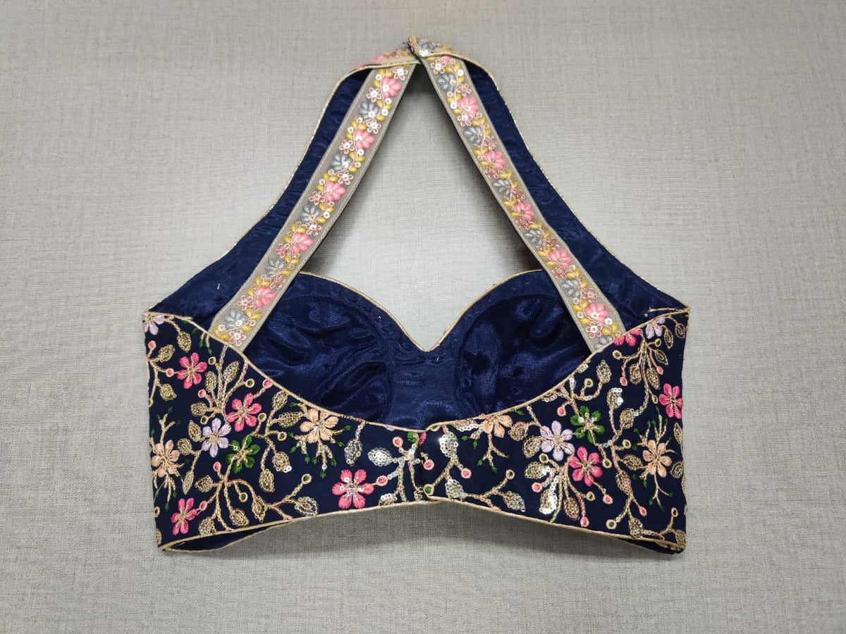 Buy Blue Silk Designer Saree Blouse with Dori Ties with Floral Printed and  Lace Border Online in USA – Pure Elegance
