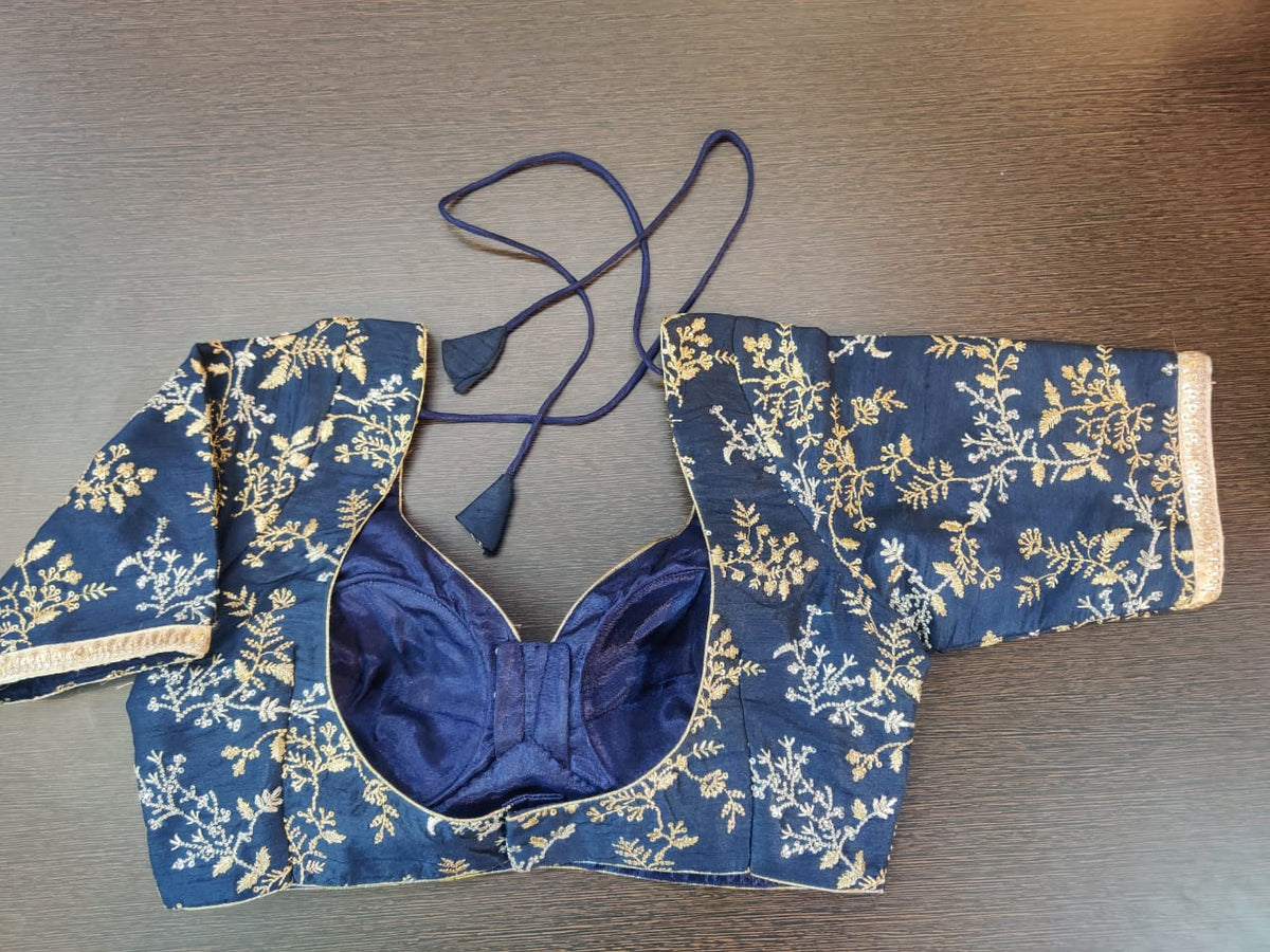 Shop Online Blue Designer Sari Blouse in USA with Golden ...