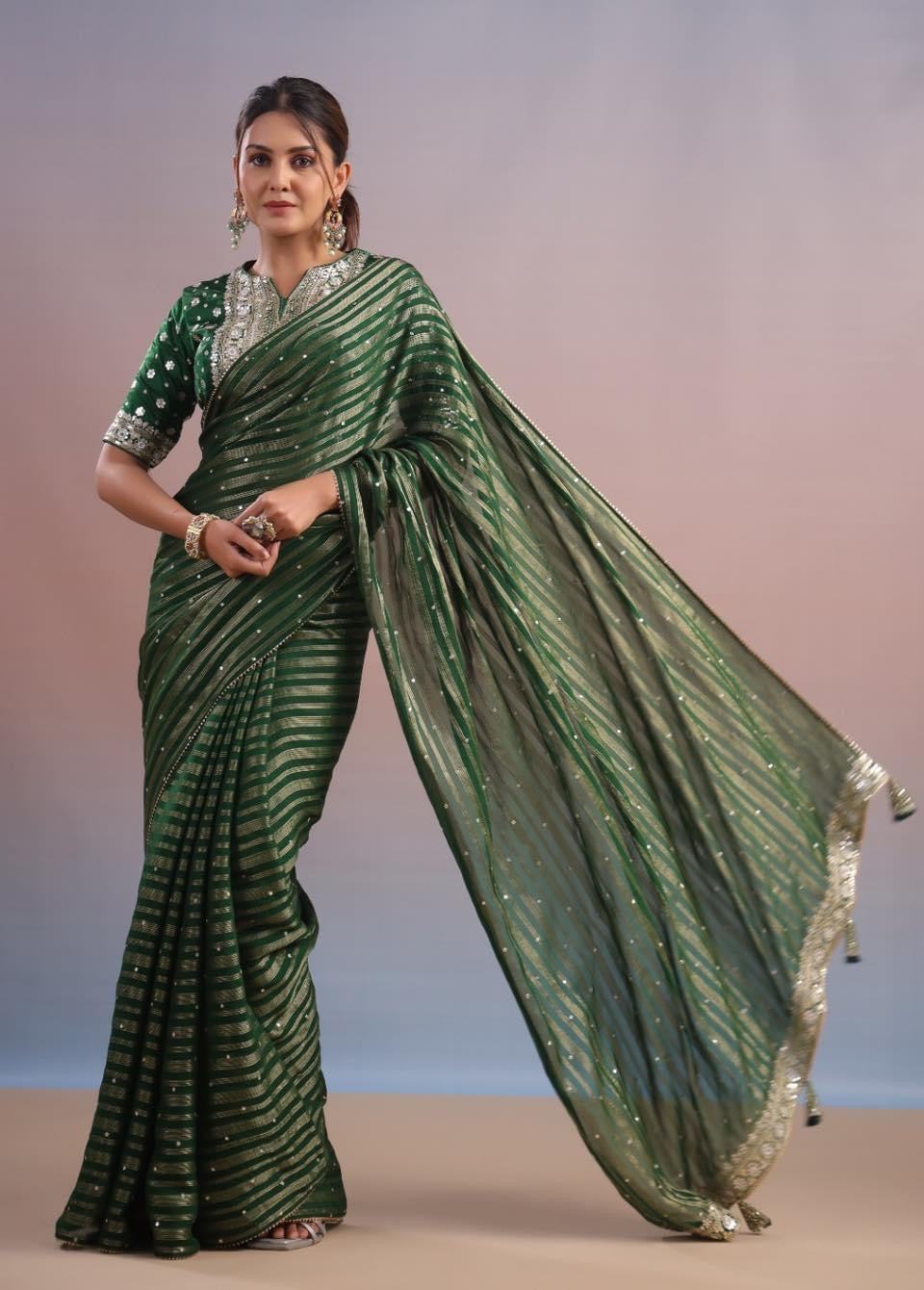 91Z202A- Tissue georgette Silk Saree with Embroidered Blouse