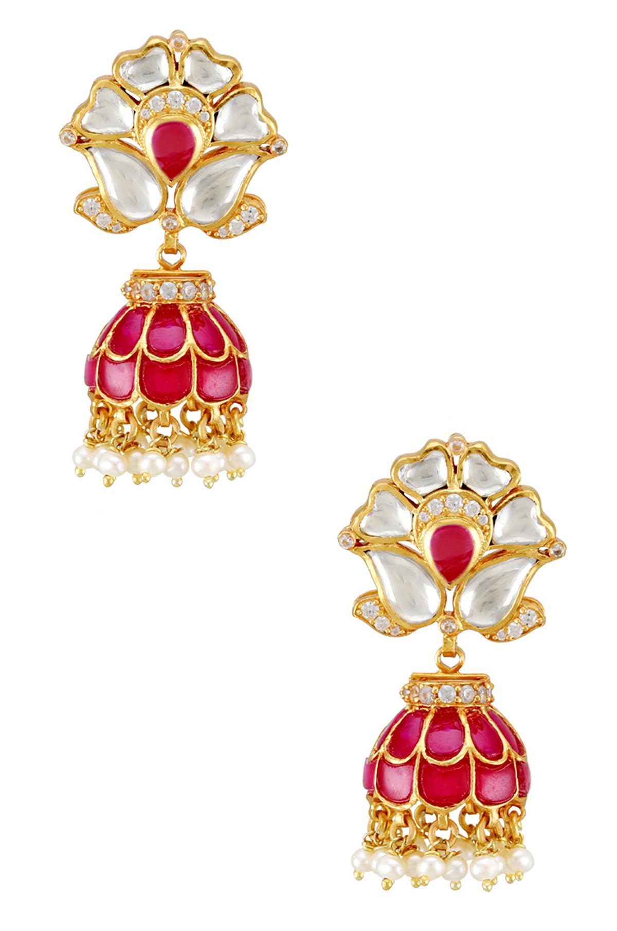 Shop beautiful colored stone and glass necklace set online in USA with jhumki earrings. Elevate your traditional look with royal Amrapali jewelry, silver plated jewelry, gold plated jewelry, gold plated necklace, silver earrings, silver bangles from Pure Elegance Indian fashion store in USA.-earrings