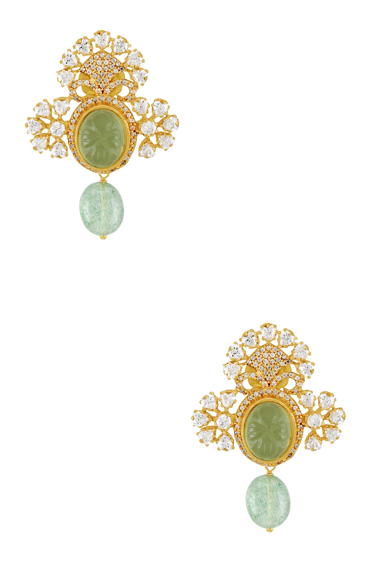 Buy green color string zircon glass necklace set online in USA with earrings. Elevate your traditional look with royal Amrapali jewelry, silver plated jewelry, gold plated jewelry, gold plated necklace, silver earrings, silver bangles from Pure Elegance Indian fashion store in USA.-earrings