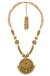 Buy gold plated traditional pendant necklace online in USA with pearls. Elevate your traditional look with royal Amrapali jewelry, silver plated jewelry, gold plated jewelry, gold plated necklace, silver earrings, silver bangles from Pure Elegance Indian fashion store in USA.-necklace