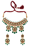 Shop stunning multicolor glass gold plated necklace set online in USA with earrings. Elevate your traditional look with royal Amrapali jewelry, silver plated jewelry, gold plated jewelry, gold plated necklace, silver earrings, silver bangles from Pure Elegance Indian fashion store in USA.-full view