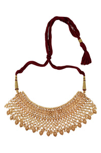 Shop stunning gold plated heavy jaali choker necklace online in USA. Elevate your traditional look with royal Amrapali jewelry, silver plated jewelry, gold plated jewelry, gold plated necklace, silver earrings, silver bangles from Pure Elegance Indian fashion store in USA.-front