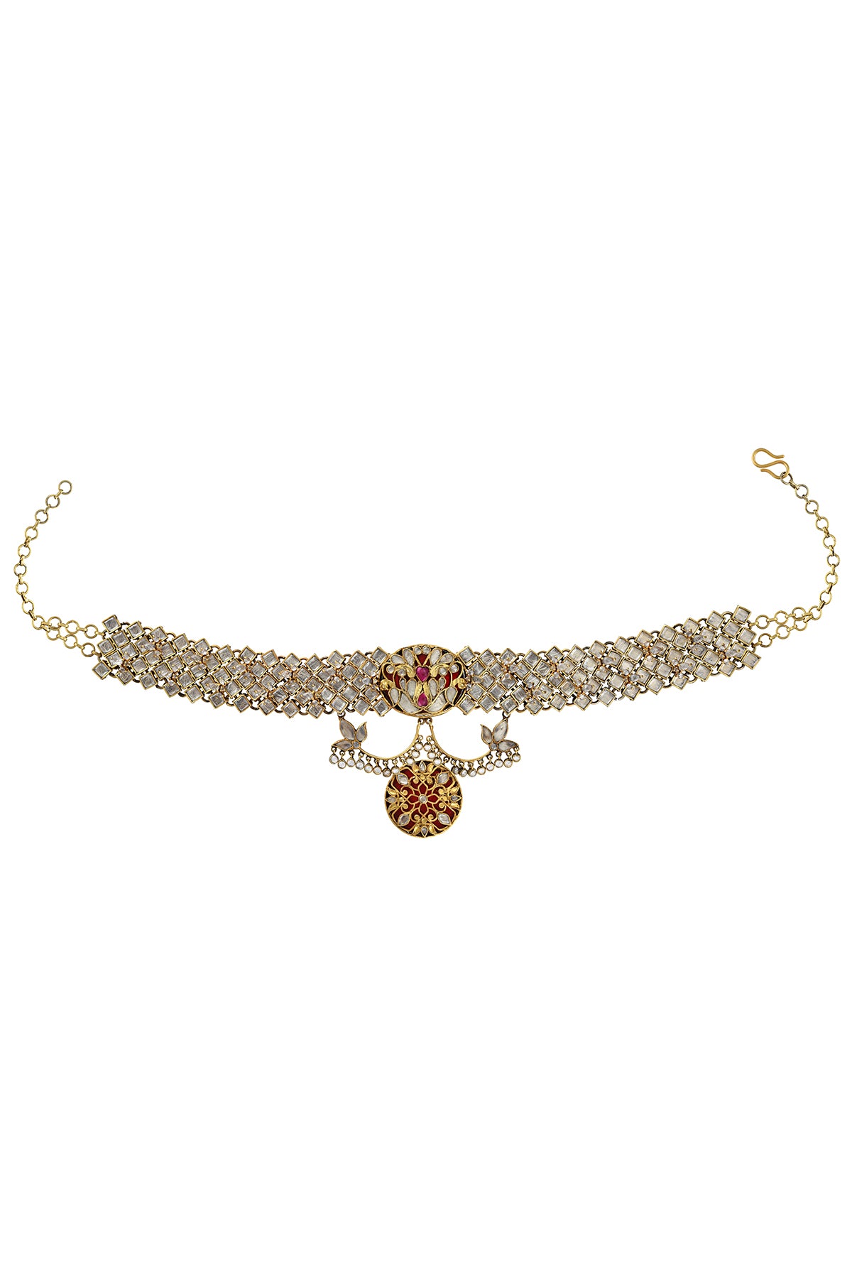 Buy handcrafted gold plated glass choker necklace online in USA. Elevate your traditional look with royal Amrapali jewelry, silver plated jewelry, gold plated jewelry, gold plated necklace, silver earrings, silver bangles from Pure Elegance Indian fashion store in USA.-necklace