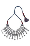 Shop stunning heavy silver jaali necklace online in USA. Elevate your traditional look with royal Amrapali jewelry, silver plated jewelry, gold plated jewelry, gold plated necklace, silver earrings, silver bangles from Pure Elegance Indian fashion store in USA.-full view