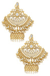 Buy gold plated zircon and glass chandbali earrings online in USA with jhumki drops. Elevate your traditional look with royal Amrapali jewelry, silver plated jewelry, gold plated jewelry, gold plated necklace, silver earrings, silver bangles from Pure Elegance Indian fashion store in USA.-full view