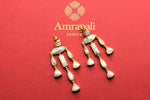 Buy stunning gold plated pearl dangler earrings online in USA. Elevate your traditional look with royal Amrapali jewelry, silver plated jewelry, gold plated jewelry, gold plated necklace, silver earrings, silver bangles from Pure Elegance Indian fashion store in USA.-front