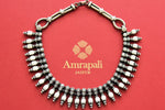 Shop antique silver necklace online in USA. Elevate your traditional look with royal Amrapali jewelry, silver plated jewelry, gold plated jewelry, gold plated necklace, silver earrings, silver bangles from Pure Elegance Indian fashion store in USA.-front