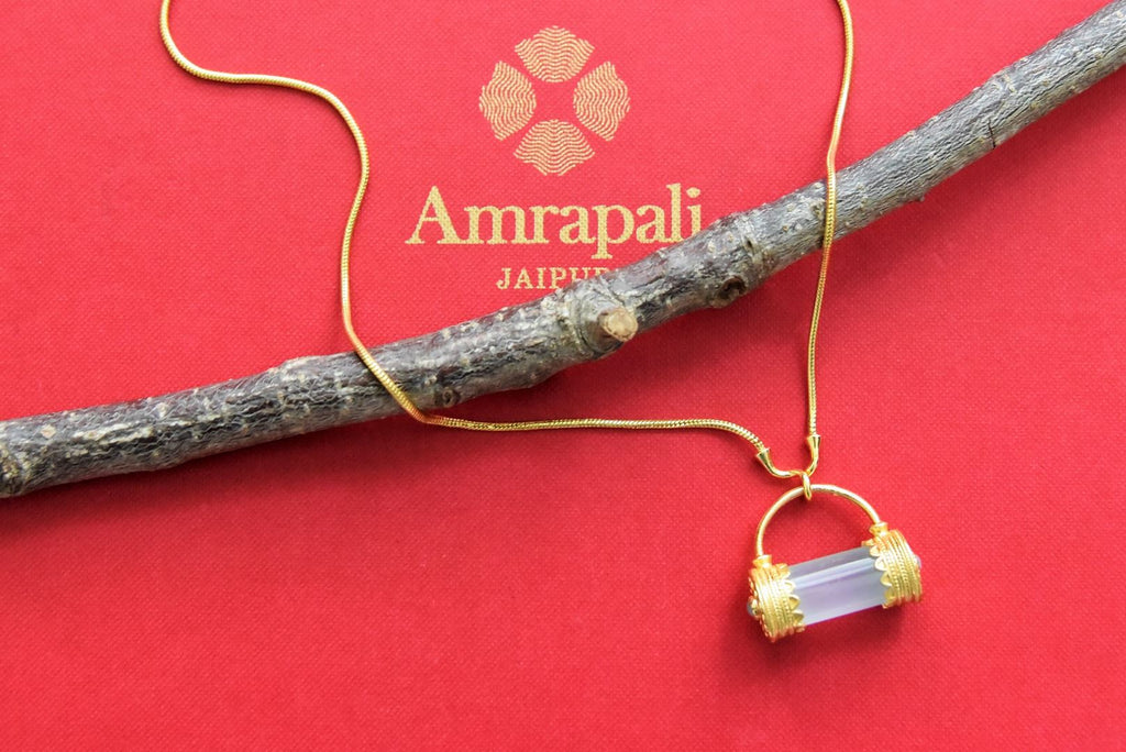 Shop Amrapali gold plated pendant chain necklace online in USA. Elevate your traditional look with royal Amrapali jewelry, silver plated jewelry, gold plated jewelry, gold plated necklace, silver earrings, silver bangles from Pure Elegance Indian fashion store in USA.-front