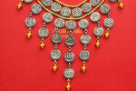 Buy stunning gold plated silver coin banjara necklace online in USA. Elevate your traditional look with royal Amrapali jewelry, silver plated jewelry, gold plated jewelry, gold plated necklace, silver earrings, silver bangles from Pure Elegance Indian fashion store in USA.-full view