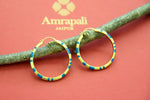 Buy stunning blue enamel gold plated hoops online in USA. Elevate your traditional look with royal Amrapali jewelry, silver plated jewelry, gold plated jewelry, gold plated necklace, silver earrings, silver bangles from Pure Elegance Indian fashion store in USA.-front