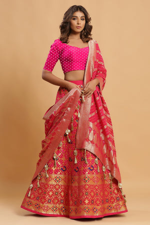 Orange Georgette Semi-Stitched Lehenga and Unstitched Blouse With Dupatta -  ShopGarb - 4083261