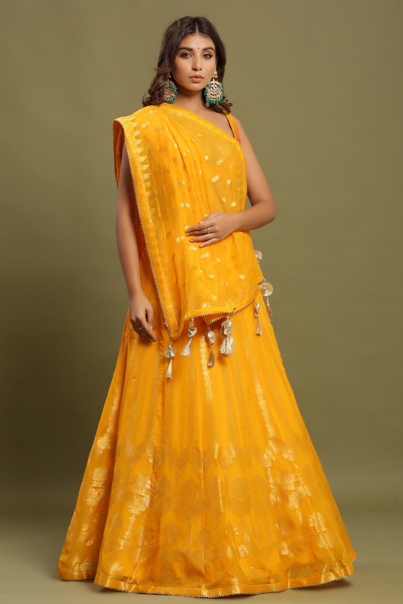 Yellow Lehenga and Ivory Blouse - Priti Sahni - East Boutique