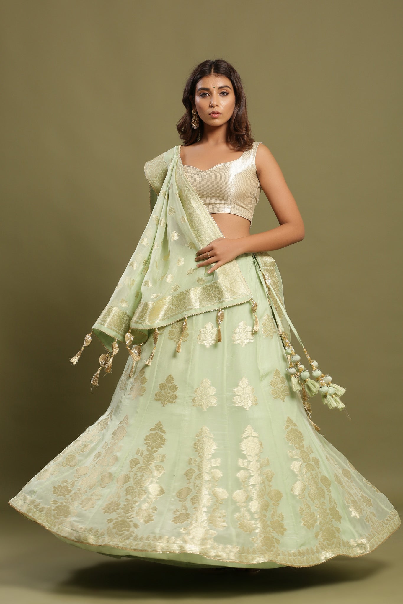 Pista Green Color Crepe Material Sequins And Resham Work Lehenga – Cygnus  Fashion