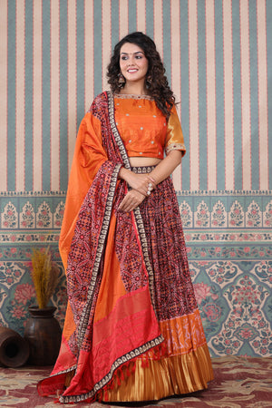 Festive, Reception, Wedding Orange color Silk fabric Long Lehenga Choli :  1914361