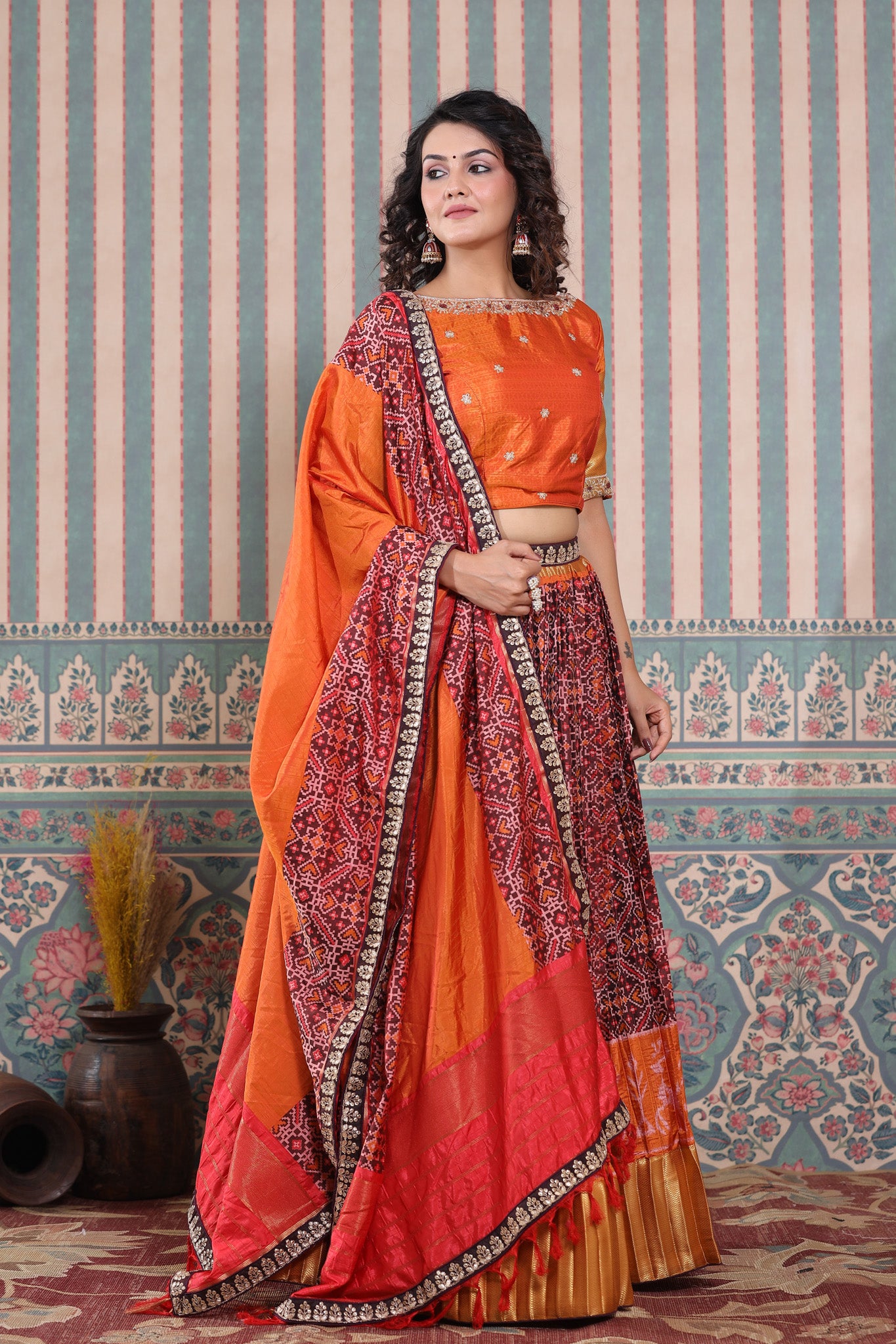 Regal Scarlet and Gold Long Sleeve Lehenga Set – Saris and Things