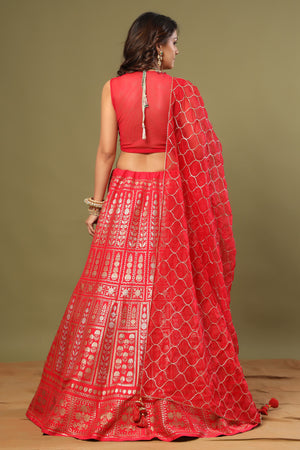 Wedding Wear Peach Color Sequins And Zari Work Soft Net Material Lehenga  Choli