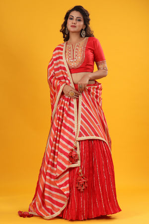 30Z253-RO Red Embroidered Beautiful Lehenga Set