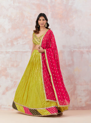 Pink-green Lehenga Choli Bollywood Designer Lehengas Indian Wedding Lehenga  Choli Indian Bridal Lehenga Yellow Floral Dupatta Chaniya Choli - Etsy