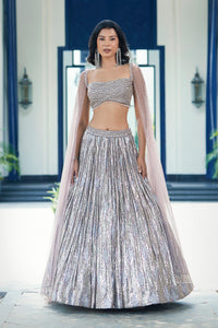 Buy brown georgette embroidered lehenga online in USA with dupatta. Shop the best and latest designs in embroidered sarees, designer sarees, Anarkali suit, lehengas, sharara suits for weddings and special occasions from Pure Elegance Indian fashion store in USA.-full view