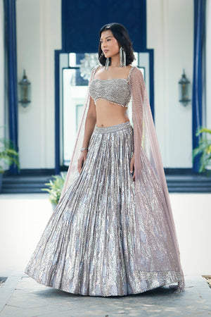 Buy brown georgette embroidered lehenga online in USA with dupatta. Shop the best and latest designs in embroidered sarees, designer sarees, Anarkali suit, lehengas, sharara suits for weddings and special occasions from Pure Elegance Indian fashion store in USA.-side