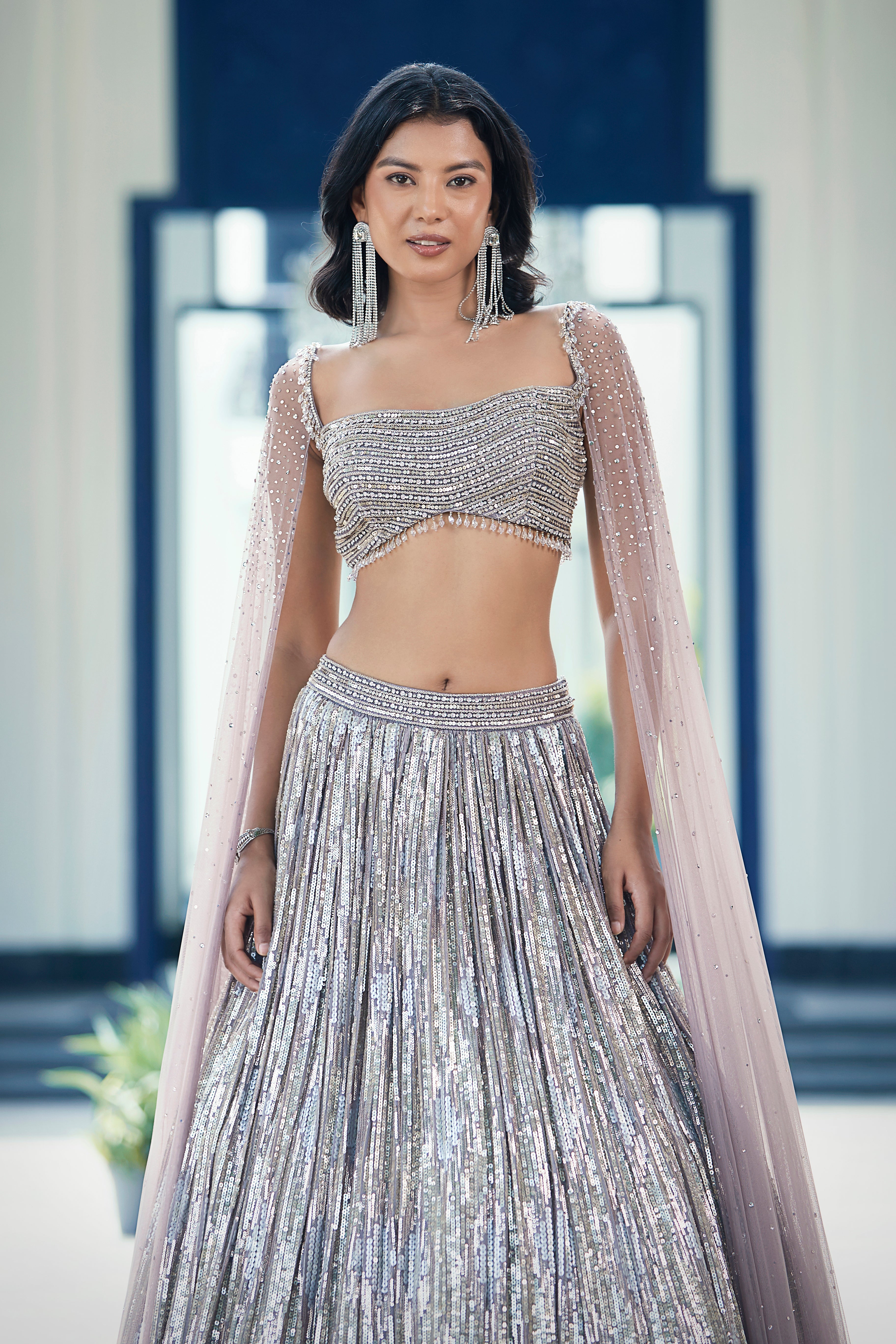 Buy brown georgette embroidered lehenga online in USA with dupatta. Shop the best and latest designs in embroidered sarees, designer sarees, Anarkali suit, lehengas, sharara suits for weddings and special occasions from Pure Elegance Indian fashion store in USA.-closeup