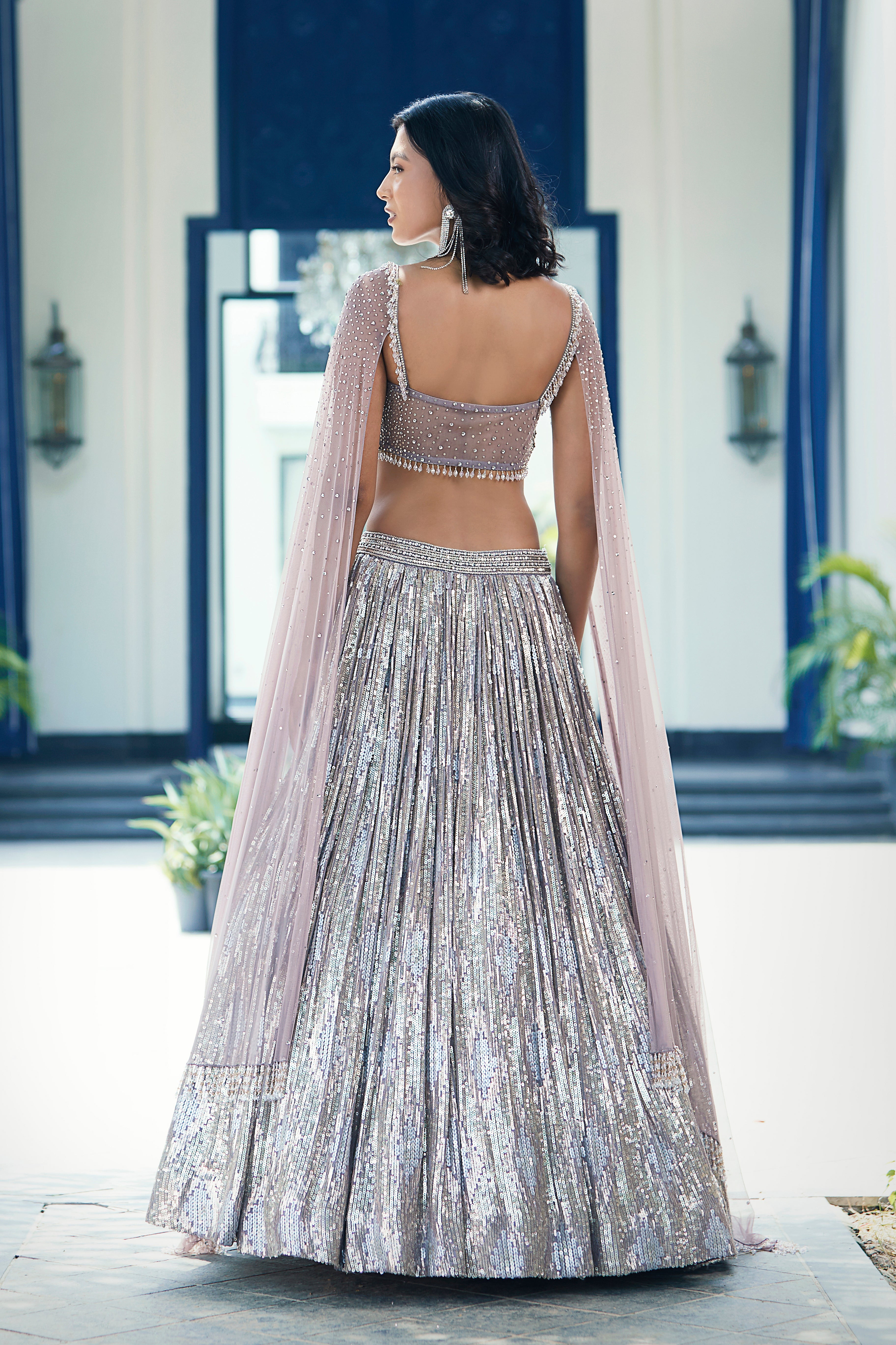 30Z396-RO Brown Georgette Embroidered Lehenga With Dupatta