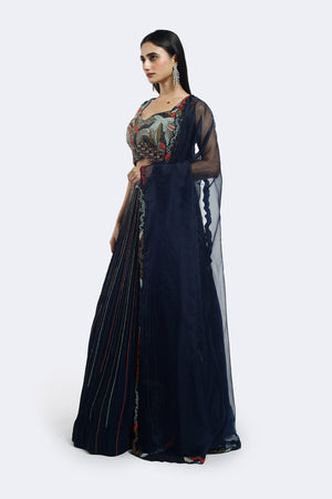 Buy navy blue embroidered georgette lehenga online in USA with dupatta. Shop the best and latest designs in embroidered sarees, designer sarees, Anarkali suit, lehengas, sharara suits for weddings and special occasions from Pure Elegance Indian fashion store in USA.-lehenga