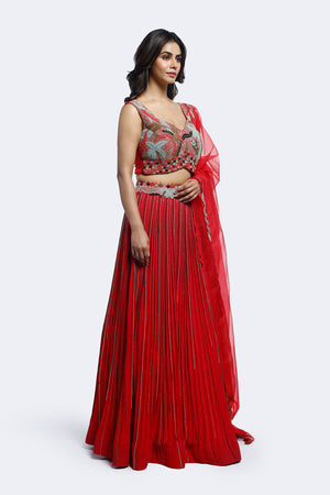 Shop beautiful red embroidered georgette lehenga online in USA with dupatta. Shop the best and latest designs in embroidered sarees, designer sarees, Anarkali suit, lehengas, sharara suits for weddings and special occasions from Pure Elegance Indian fashion store in USA.-side