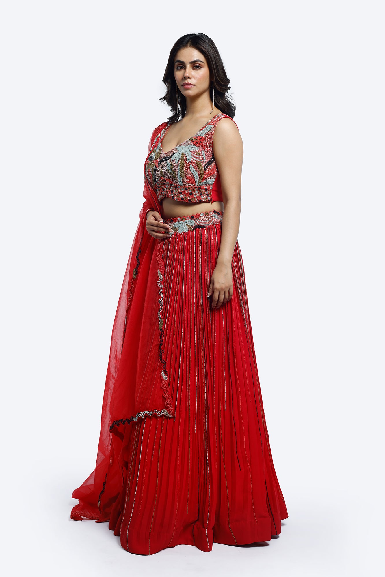 Shop beautiful red embroidered georgette lehenga online in USA with dupatta. Shop the best and latest designs in embroidered sarees, designer sarees, Anarkali suit, lehengas, sharara suits for weddings and special occasions from Pure Elegance Indian fashion store in USA.-lehenga