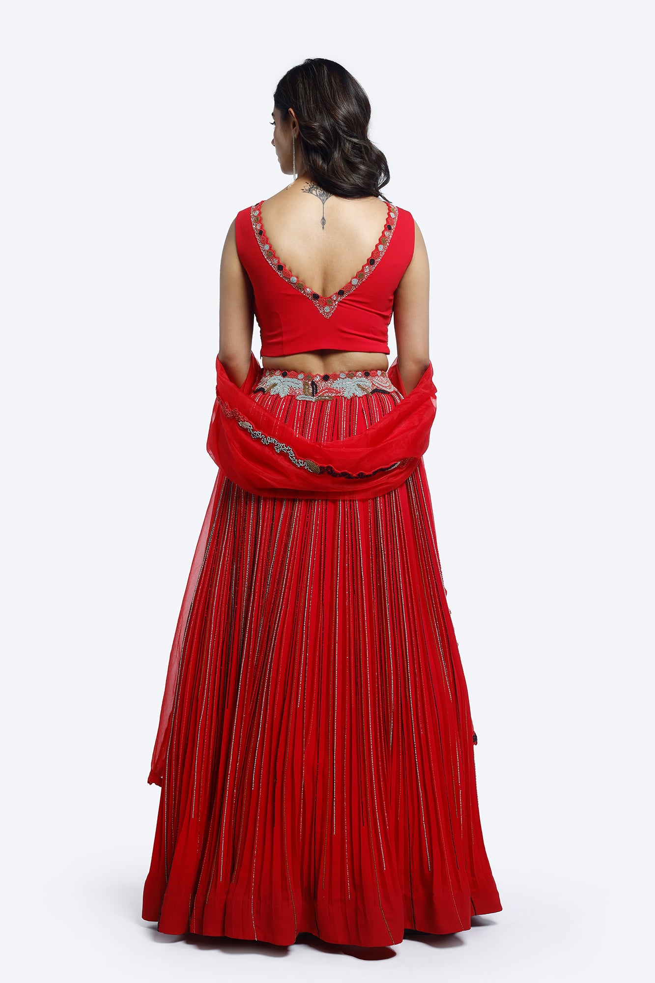 Shop beautiful red embroidered georgette lehenga online in USA with dupatta. Shop the best and latest designs in embroidered sarees, designer sarees, Anarkali suit, lehengas, sharara suits for weddings and special occasions from Pure Elegance Indian fashion store in USA.-back