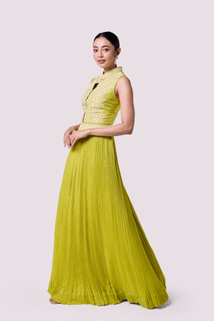 Buy stunning lime green embellished top with skirt online in USA. Shop the best and latest designs in embroidered sarees, designer sarees, Anarkali suit, lehengas, sharara suits for weddings and special occasions from Pure Elegance Indian fashion store in USA.-lehenga
