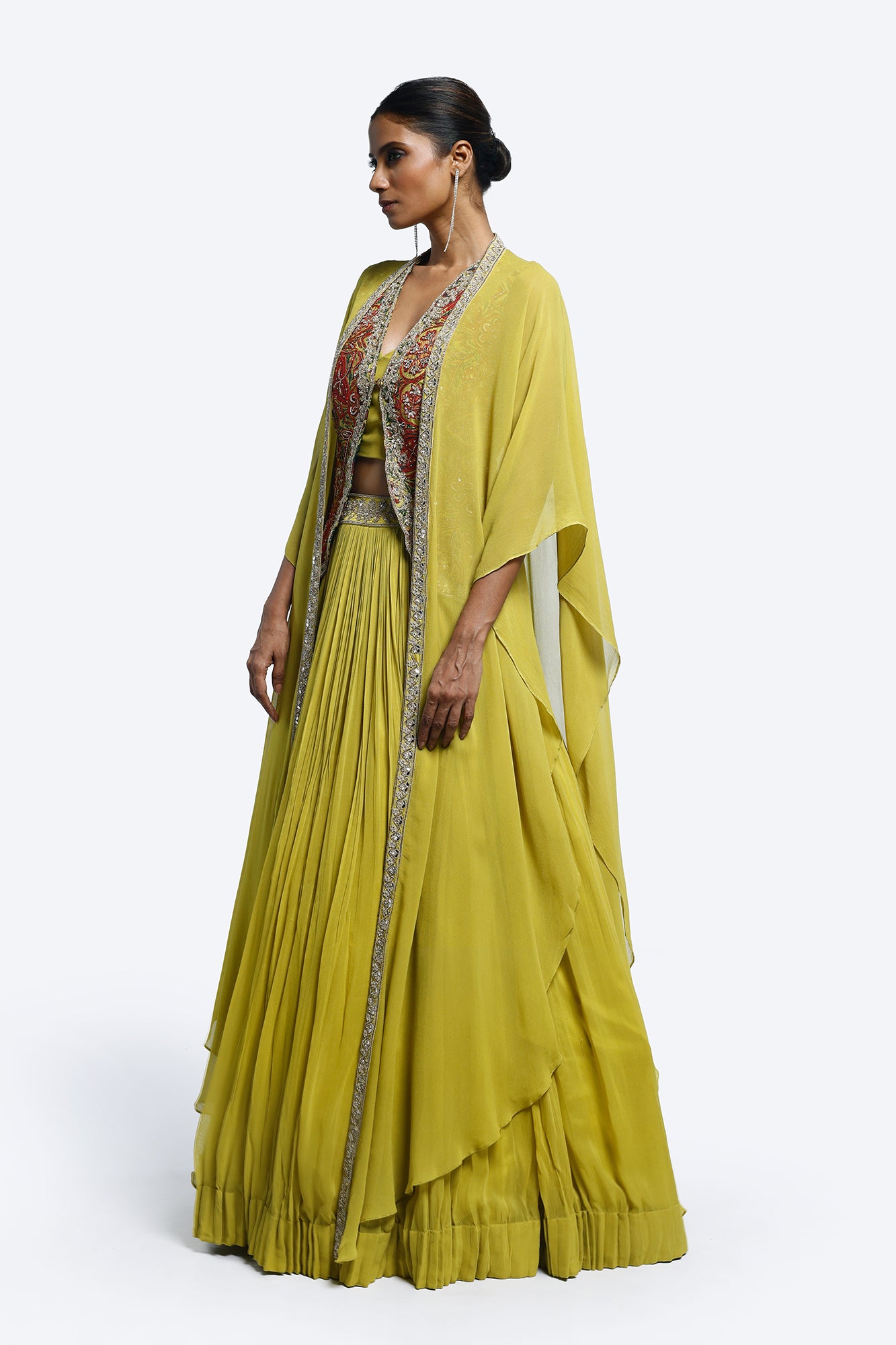 Shop stunning lime green embellished jacket lehenga online in USA. Shop the best and latest designs in embroidered sarees, designer sarees, Anarkali suit, lehengas, sharara suits for weddings and special occasions from Pure Elegance Indian fashion store in USA.-lehenga