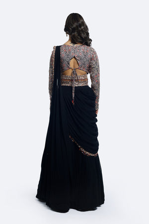 Buy black georgette embroidered lehenga online in USA with attached dupatta. Shop the best and latest designs in embroidered sarees, designer sarees, Anarkali suit, lehengas, sharara suits for weddings and special occasions from Pure Elegance Indian fashion store in USA.-back