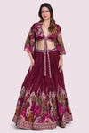 Buy stunning maroon floral bell sleeves skirt set online in USA. Shop the best and latest designs in embroidered sarees, designer sarees, Anarkali suit, lehengas, sharara suits for weddings and special occasions from Pure Elegance Indian fashion store in USA.-full view