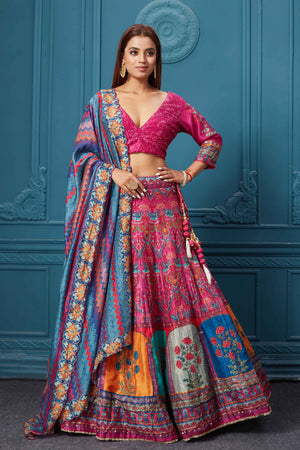 Half Saree Lehenga for Wedding in Pink Kanjivaram Silk With Dupatta in USA,  UK, Malaysia, South Africa, Dubai, Singapore
