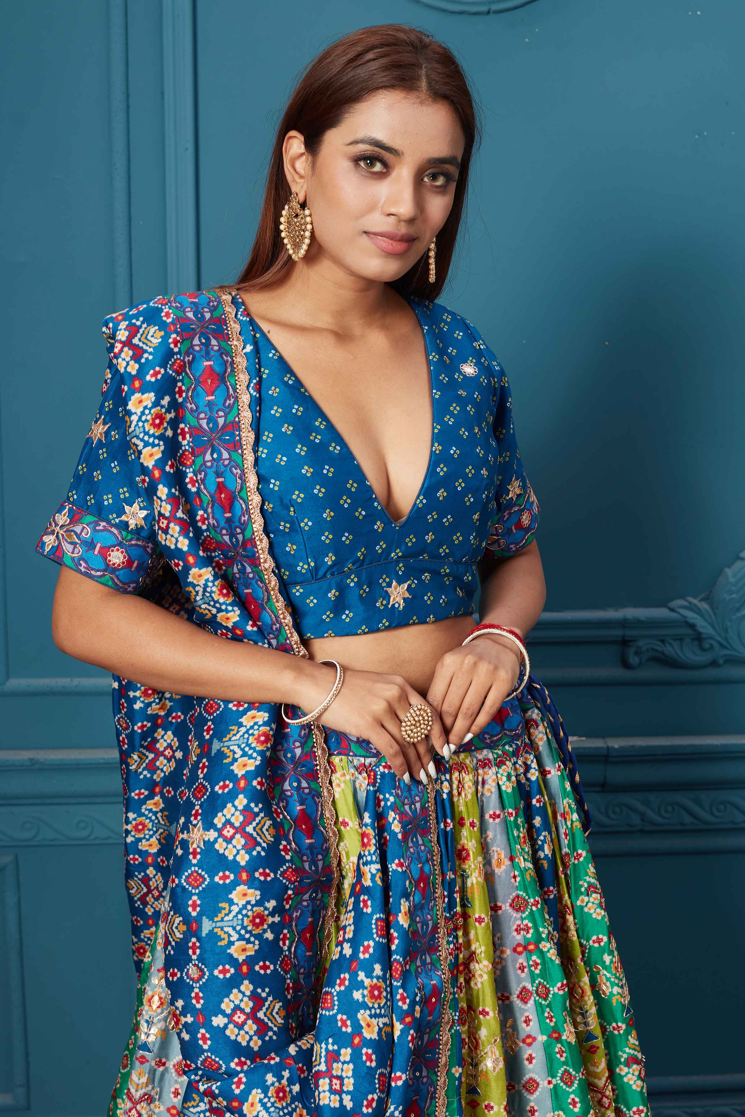 Shop Dark Blue Printed Lehenga with Dupatta Online In USA – Pure Elegance