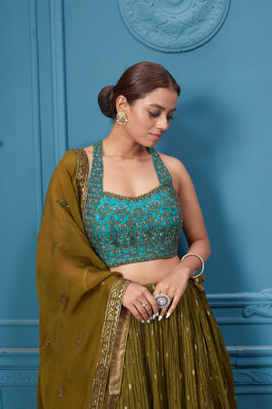 Buy Anayna Green & Gold Toned Printed Ready To Wear Lehenga & Blouse With  Dupatta - Lehenga Choli for Women 7499765 | Myntra