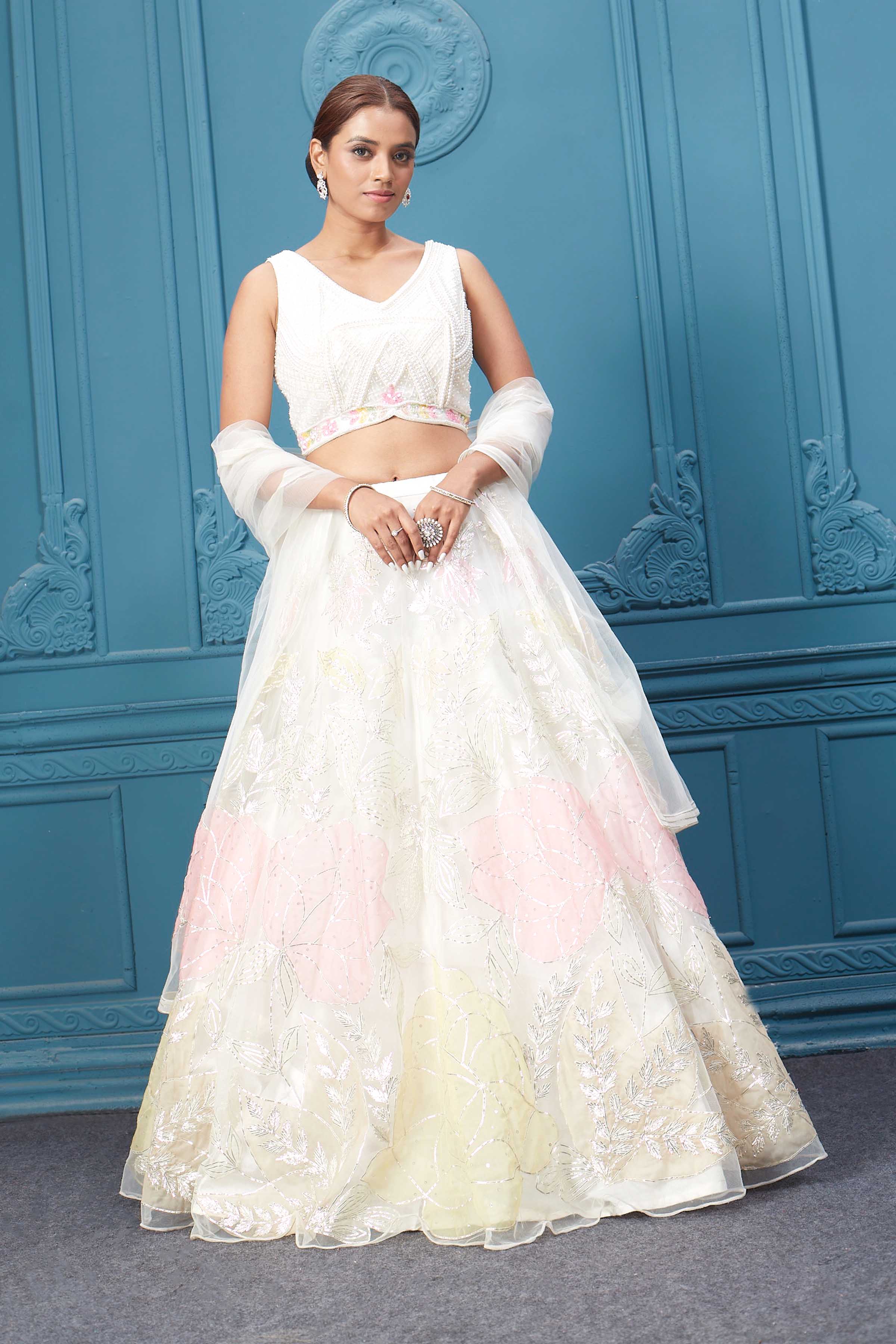 Off White Color Imposing Lehenga Choli With Jacket In Cotton Fabric |  Designer lehenga choli, Lehenga choli, Cotton lehenga