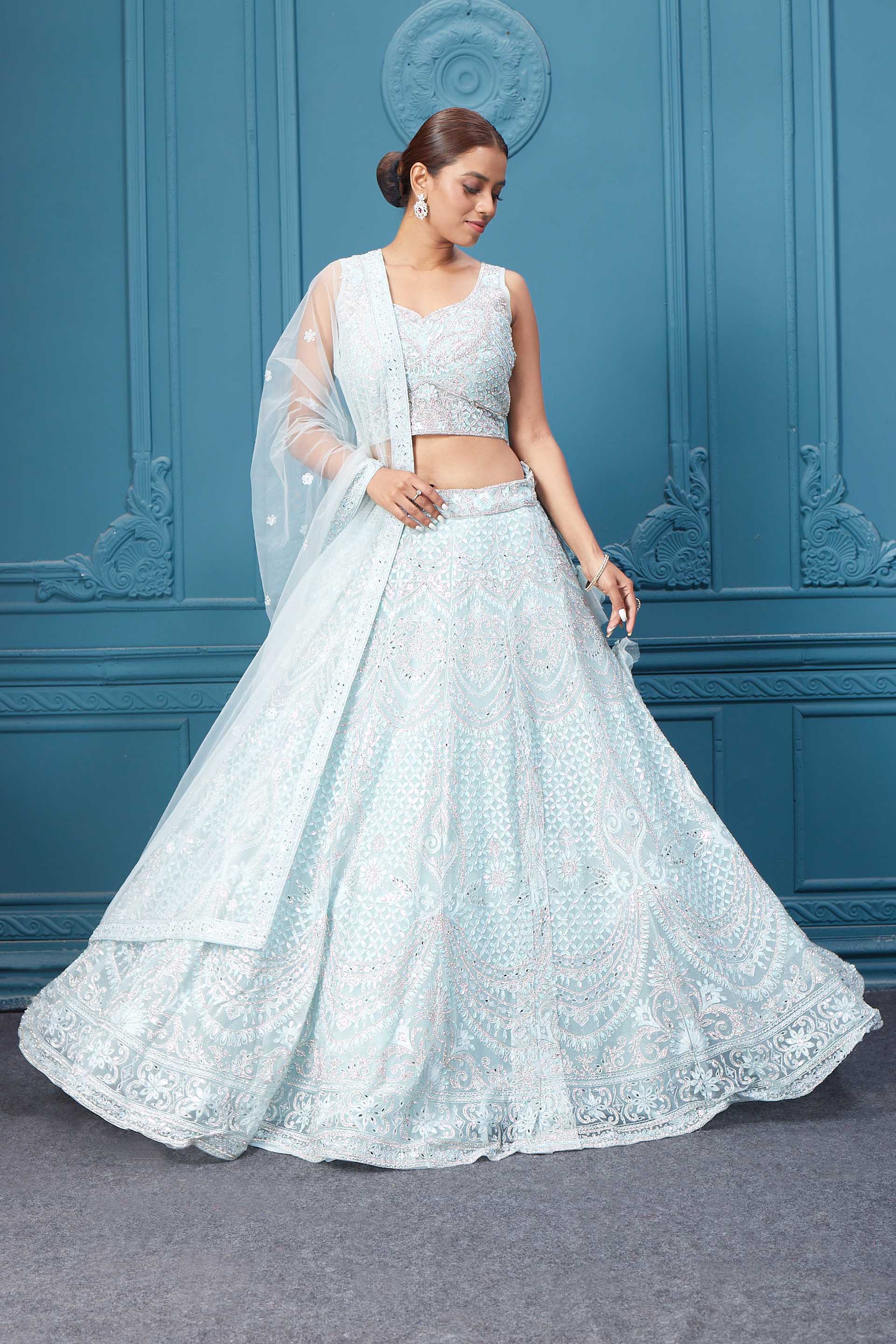 Light Blue Silver Gold Sequin Lehenga | Vibha US – ViBha