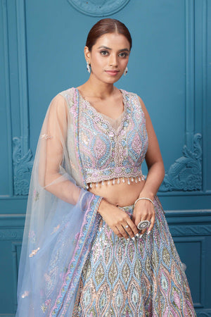 310049 Light Blue & Pink Heavy Embroidered Lehenga with Dupatta