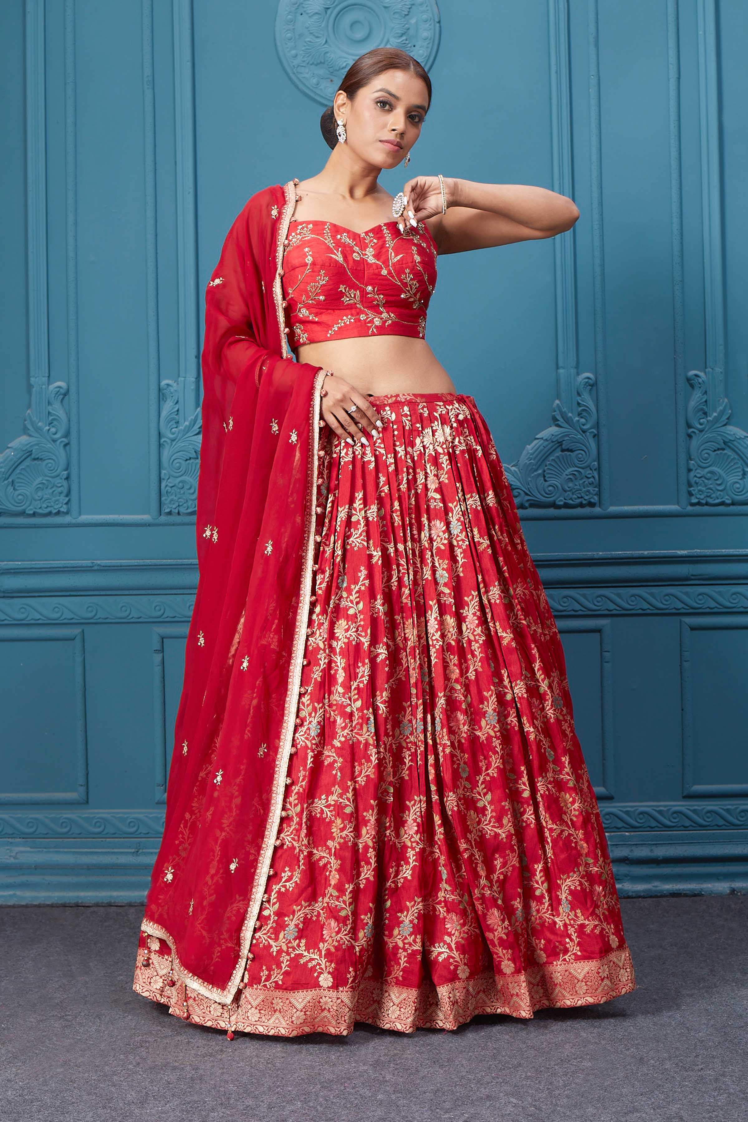 golden lehenga with cold shoulder blouse - ShaadiWish