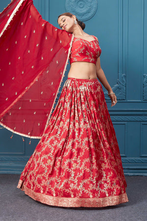 310051 Red Golden Embroidered Lehenga Set