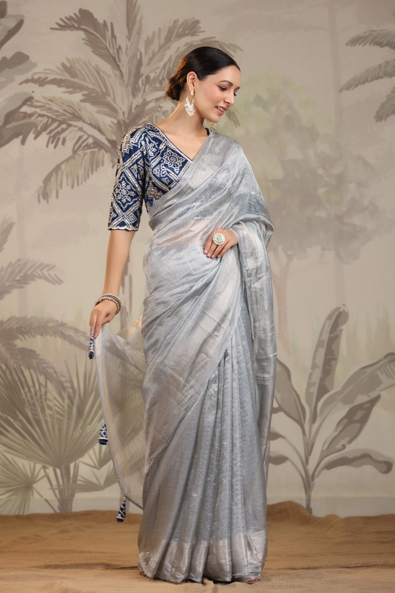 90Z535AA-RO Tissue Silk Saree with Embroidered Border