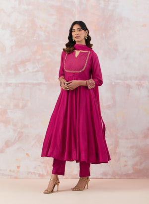 Pink Embroidered Work Art Silk Anarkali Suit – Maharani