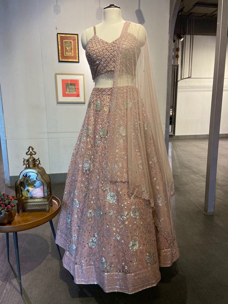 Siwangi Pradhan - Peach heavily embroidered silver floral pattern motifs  lehenga with necklace design blouse. 