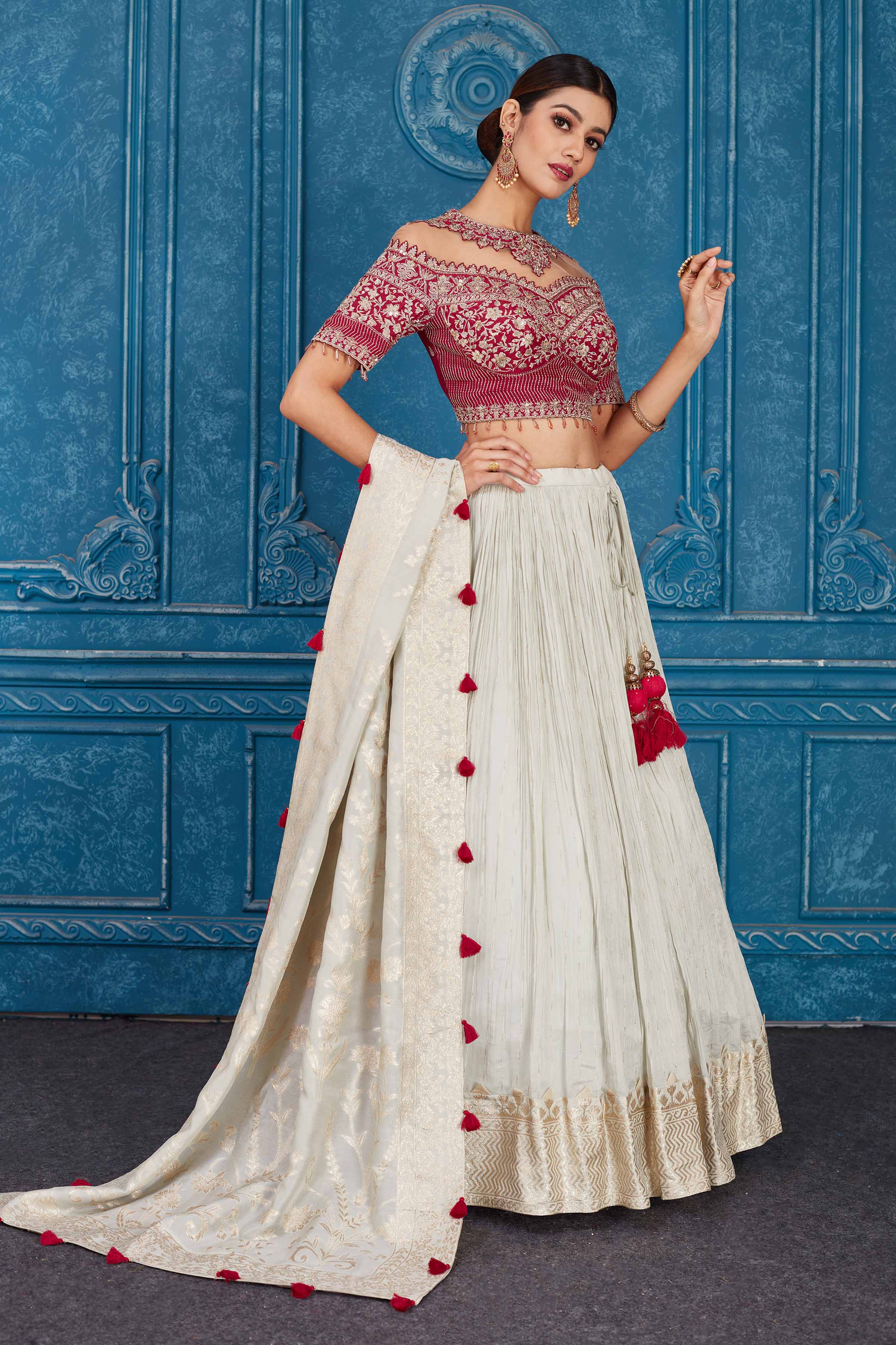 Buy Traditional Cream Net Lehenga Choli with Dupatta Online - DMV8534 |  Andaaz Fashion